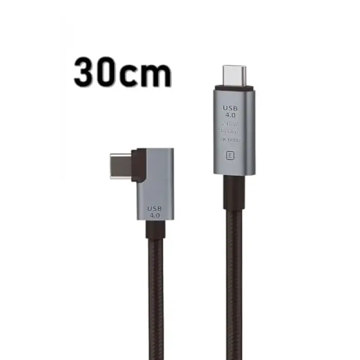 40Gbps 240W 4.0 Thunderbolt L Shape Type-C to Type-C Şarj, Data ve 8K 60Hz Data Transfer Kablosu Tip C 30 cm - PD240W