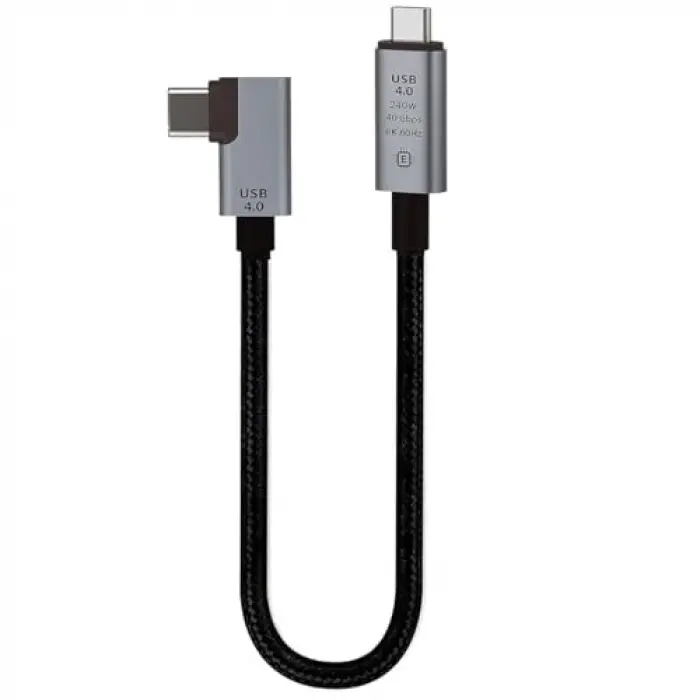 40Gbps 240W 4.0 Thunderbolt L Shape Type-C to Type-C Şarj, Data ve 8K 60Hz Data Transfer Kablosu Tip C 30 cm - PD240W
