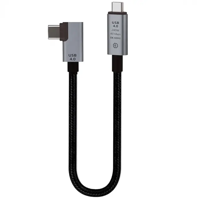 40Gbps 240W 4.0 Thunderbolt L Shape Type-C to Type-C Şarj, Data ve 8K 60Hz Data Transfer Kablosu Tip C 30 cm - PD240W