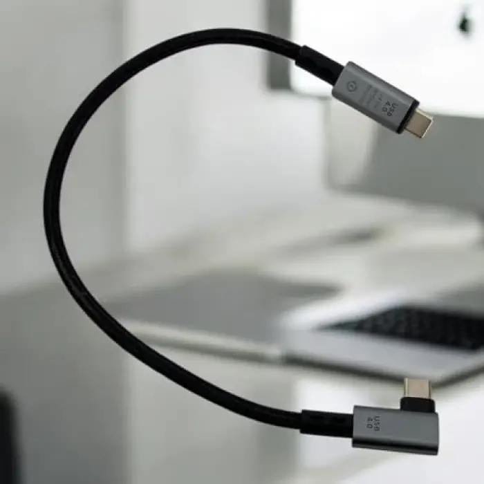 40Gbps 240W 4.0 Thunderbolt L Shape Type-C to Type-C Şarj, Data ve 8K 60Hz Data Transfer Kablosu Tip C 30 cm - PD240W