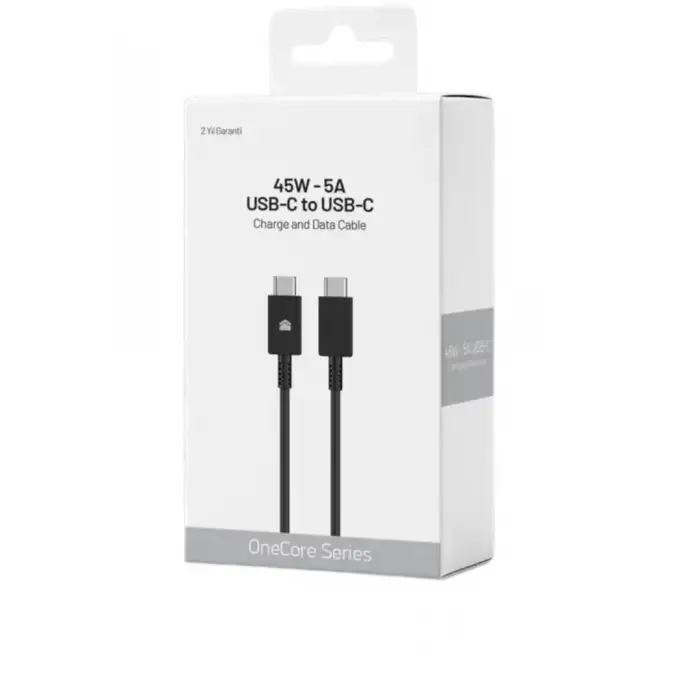 45W-5A USB-C to USB-C Hızlı Şarj ve Data Kablosu 1m Siyah