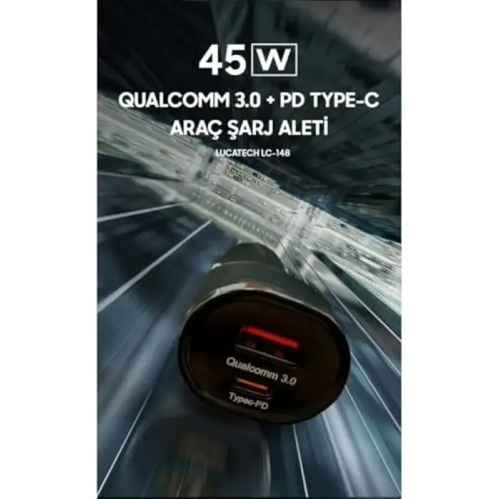 45W Qualcomm 3.0 + Type-C PD Araç Şarj Aleti, Beyaz