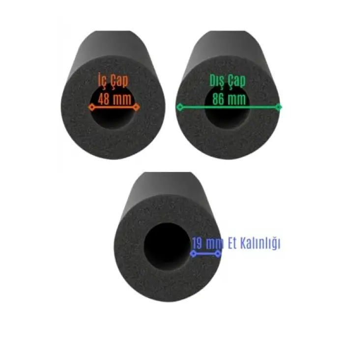 Ø 48/19 MM Ode R-flex Prm Izolasyon Kauçuk Boru (2 Mt/ad) Siyah Tek Ebat
