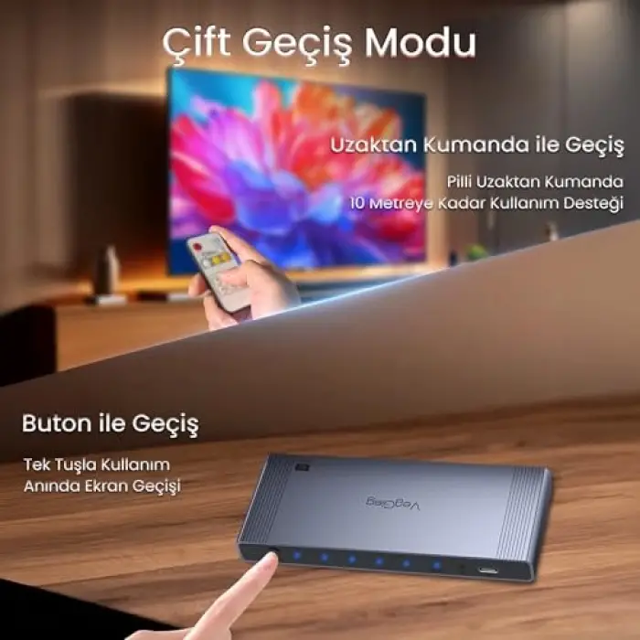4K HDMI 2.0 Görüntü Seçici 5 Giriş 1 Çıkış Kumandalı Switch
