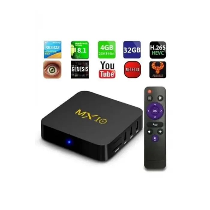 4K Ultra Hd Android Tv Box Mx10, Ram:1Gb, Rom:8Gb, Android Media Player, Siyah, MX10