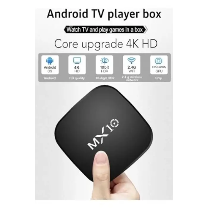 4K Ultra Hd Android Tv Box Mx10, Ram:1Gb, Rom:8Gb, Android Media Player, Siyah, MX10
