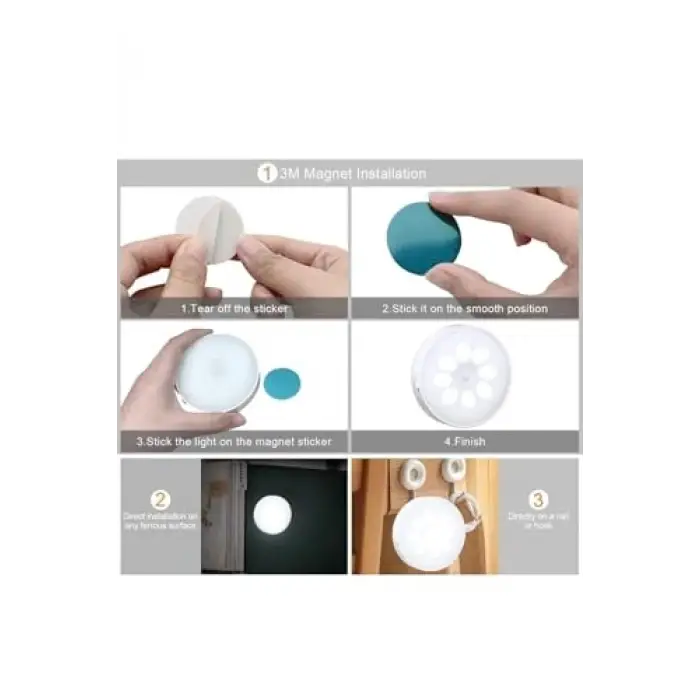 4’lü Hareket Sensörlü Şarjlı Led Lamba – Beyaz Işık | USB Type-C, Mıknatıslı