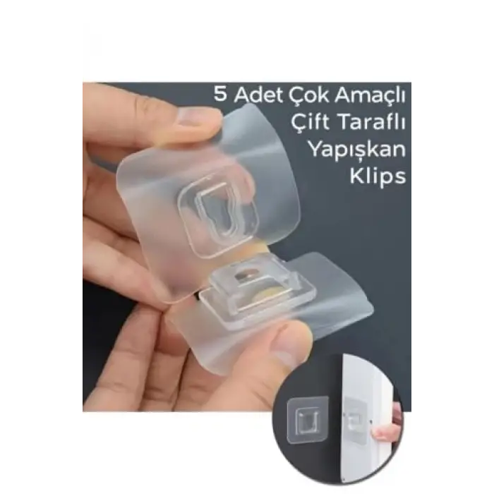 5 Adet Çift Taraflı Yapışkanlı Şeffaf Plastik Eşya Sabitleme Askısı MIT1107