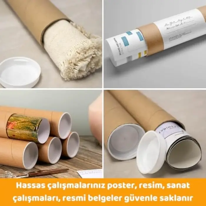 5 Adet Karton Rulo Gönderi Tüpü, Postüp Kapaklı, 100 Cm
