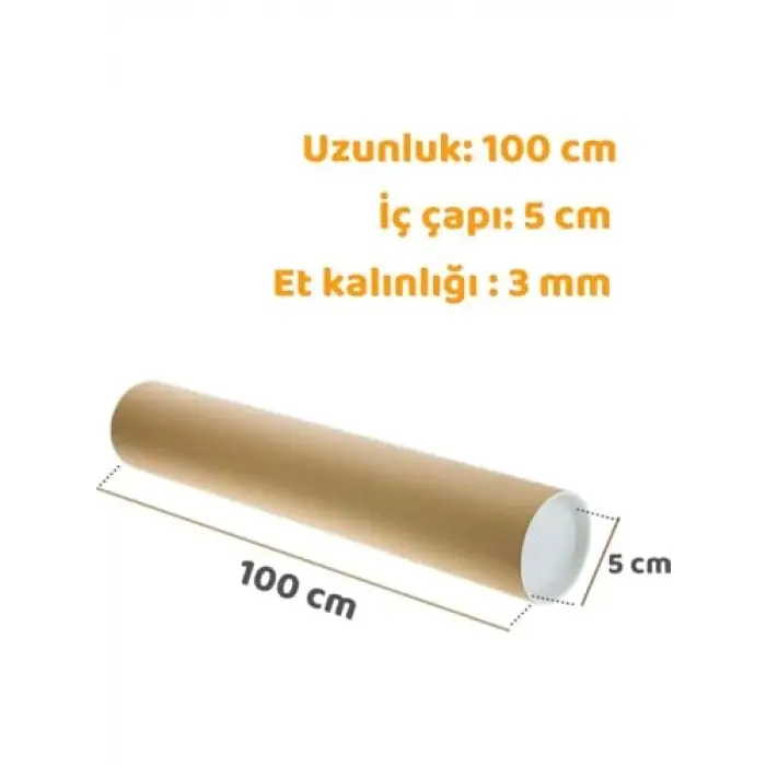 5 Adet Karton Rulo Gönderi Tüpü, Postüp Kapaklı, 100 Cm