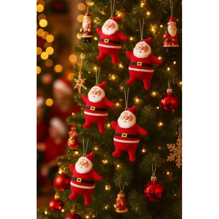 5 cm 6 Adet Mini Yılbaşı Ağacı Süsü Noel Baba