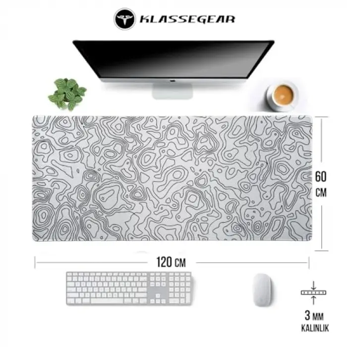 5 Farklı Model Dikişli Kenar 120x60 cm Oyuncu Mouse Pad (White Map Lines)