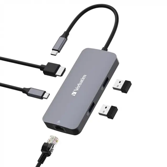 5i 1 Arada USB-C Çok Portlu Hub, HDMI, RJ45, USB-A, USB-C ve USB-C PD, Mac, Windows, iPad Pro ve ThinkPad Uyumlu
