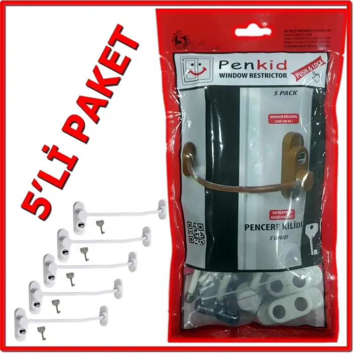 5li Set, Kablolu Pvc Pencere Kilidi