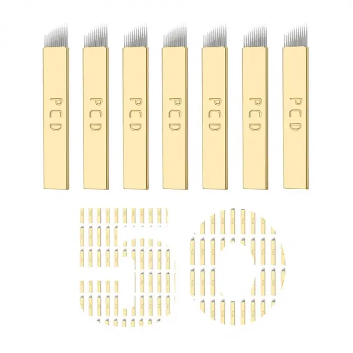 50 Adet Tek Kullanımlık Kaş Mikroblading, Microblading Kalemi, Kaş Microblading, PCD 12 Pin Şekilli Manuel Microblading Aracı (0,25 mm-12P)