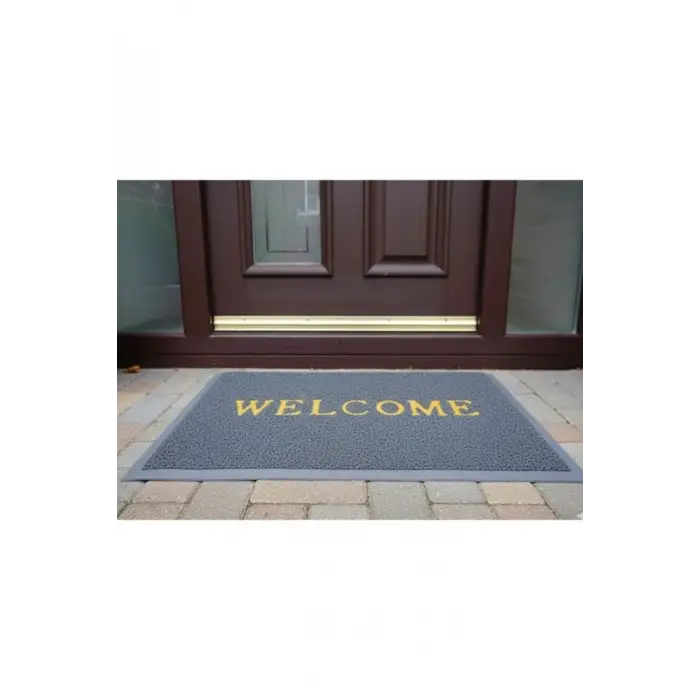 58x38 Dikdörtgen Kapı Önü Paspas Welcome Yazılı Gri Paspas