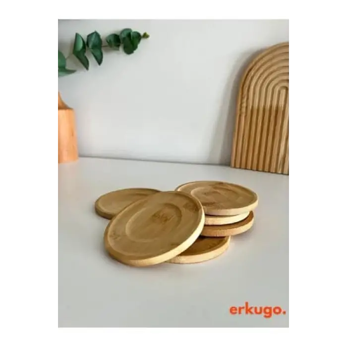 6 Adet Yuvarlak Bambu Çay Tabağı, Bardak Altlığı, Fincan Tabağı BAMBU