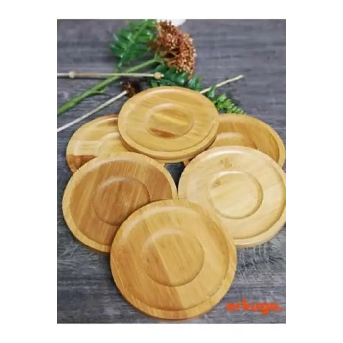 6 Adet Yuvarlak Bambu Çay Tabağı, Bardak Altlığı, Fincan Tabağı BAMBU