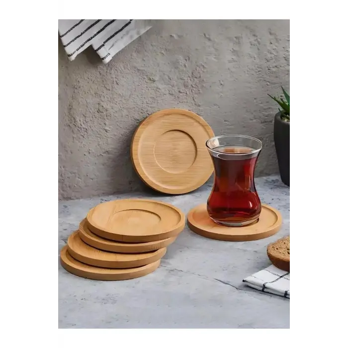 6 Adet Yuvarlak Bambu Çay Tabağı, Bardak Altlığı, Fincan Tabağı BAMBU