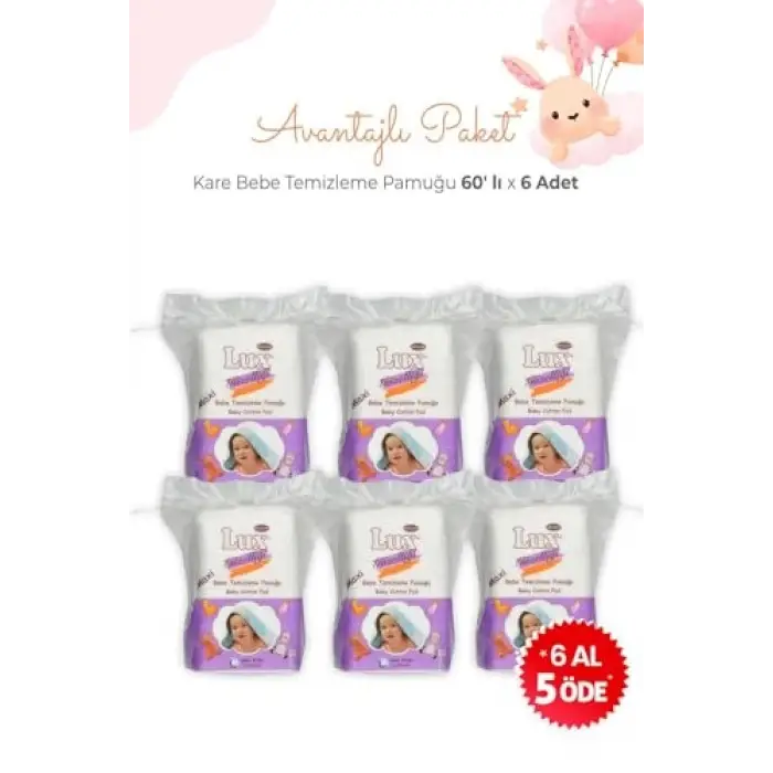 6 Al 5 Öde Kare Bebe Temizleme Pamuğu 60 lı