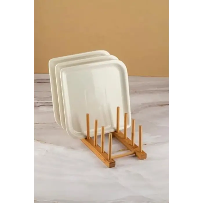 6 Bölmeli Bambu Tabaklık ve Tabak Standı Organizer