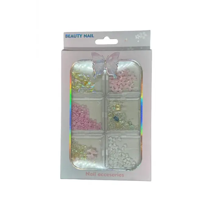 6 Çeşit Karışık 3D Tırnak Charmı, 2 Renkli