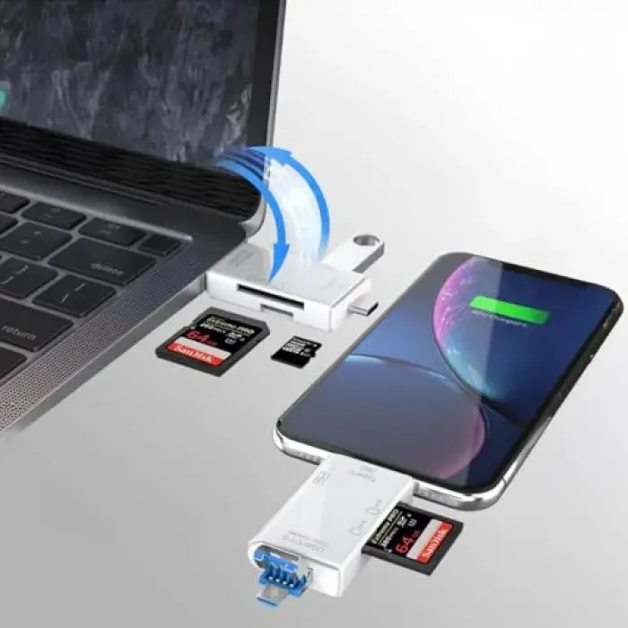 6 in 1 Kart Okuyucu Adaptör Usb-Otg Hub Type-C