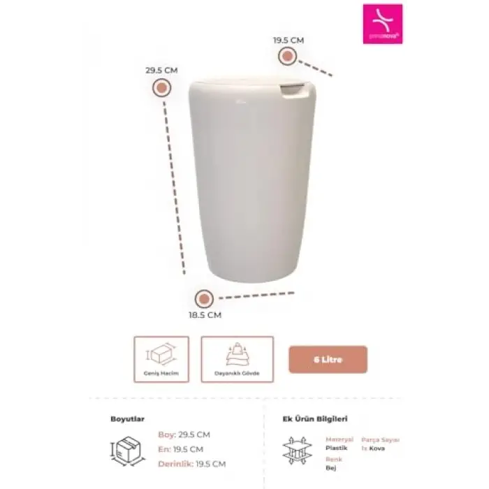6 L Banyo Mutfak Tezgah Üstü Çöp Kovası, Bej