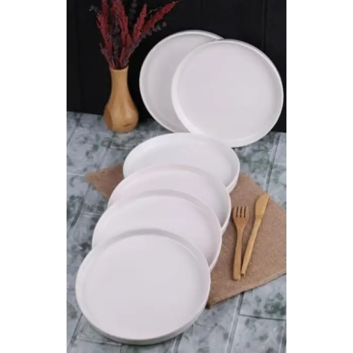 6lı Handmade 20 Cm Beyaz İnci Pasta Tabak Seti, Tatlı Tabağı Seti