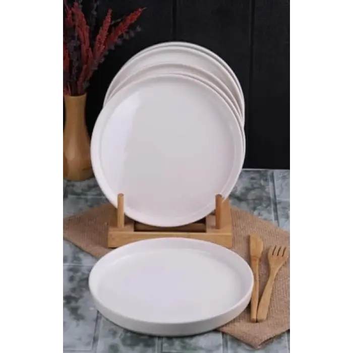 6lı Handmade 20 Cm Beyaz İnci Pasta Tabak Seti - Tatlı Tabağı Seti