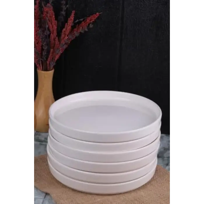 6lı Handmade 20 Cm Beyaz İnci Pasta Tabak Seti, Tatlı Tabağı Seti