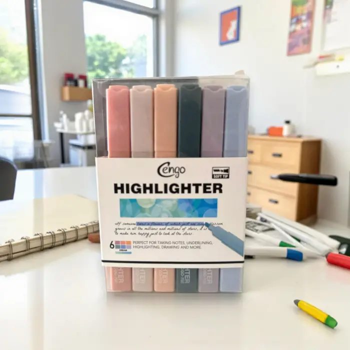 6lı Kare Tip Highlighter Fosforlu Kalem Cream Serisi