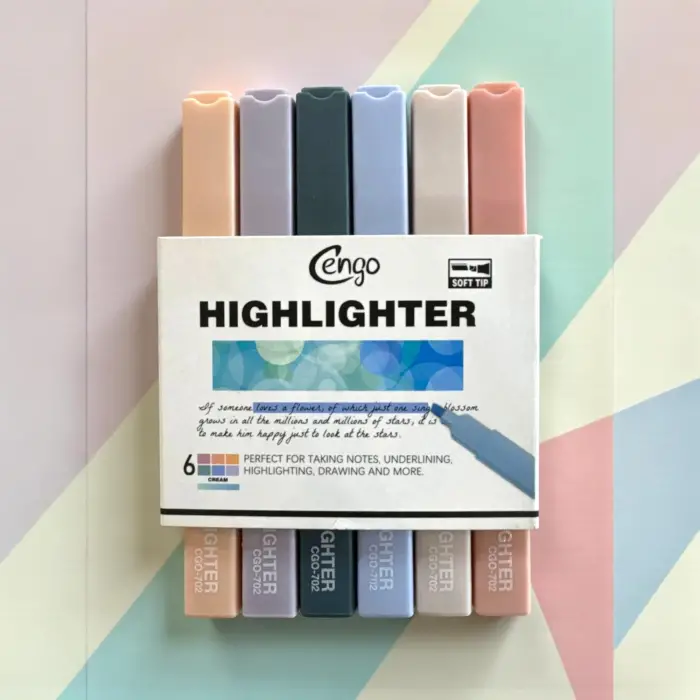 6lı Kare Tip Highlighter Fosforlu Kalem Cream Serisi
