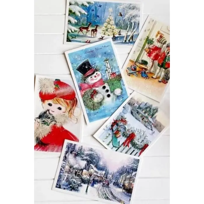 6lı Simli Kartpostal Seti, Yılbaşı, Kardan Adam
