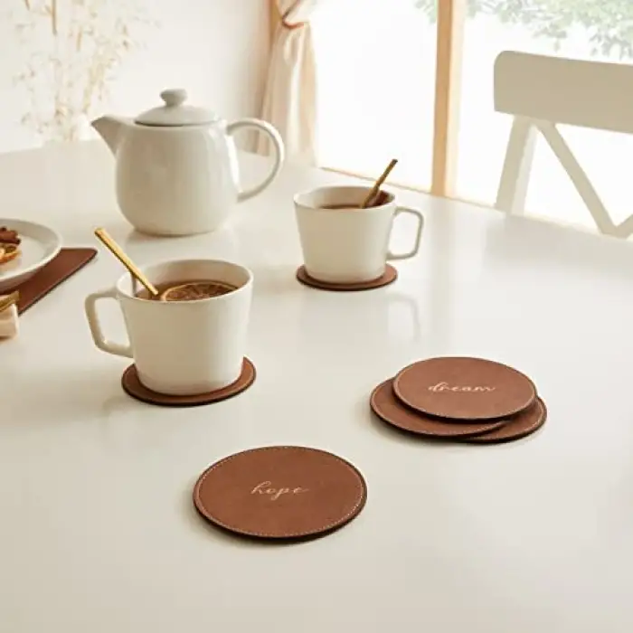 6lı Taba Deri Bardak Altlığı Ø 10 cm