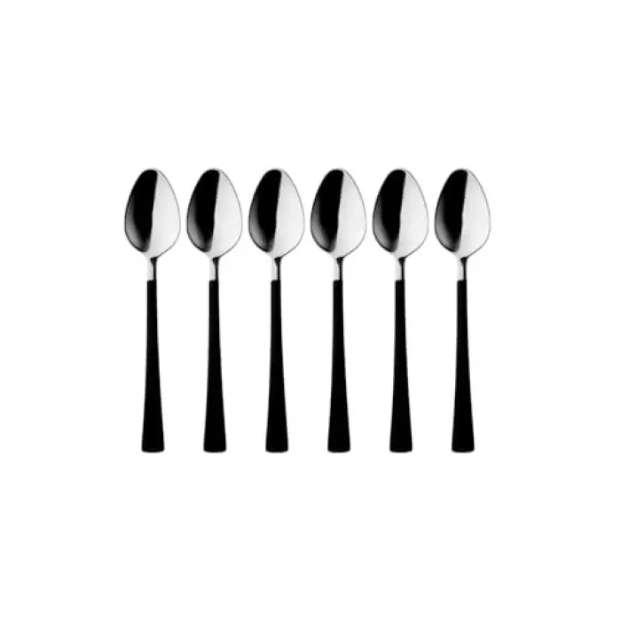 6 Parça Çay Kaşığı Seti, Paslanmaz Çelik, Gümüş Siyah, 11 cm