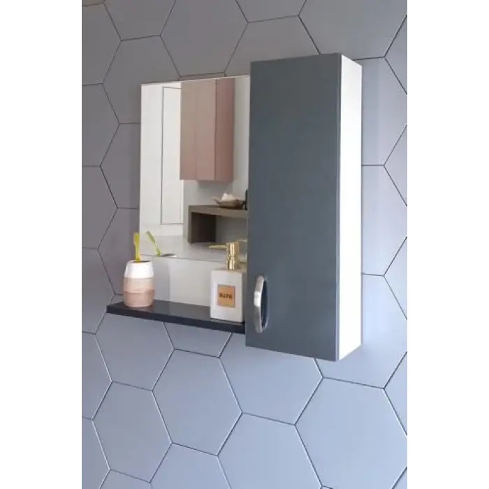 60 Cm Antrasit Mdf Üst Modül, Aynalı Banyo Dolabı