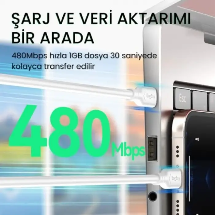 60W Type-C to Type-C Hızlı Şarj ve Data Kablosu 1.2 Metre