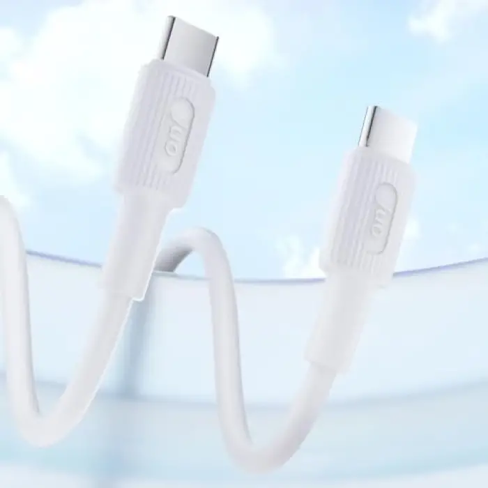 60W USB Type-C to Type-C Silikon Hızlı Şarj ve Data Kablosu Beyaz 2 Metre