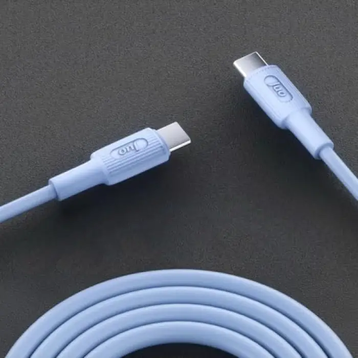 60W USB Type-C to Type-C Silikon Hızlı Şarj ve Data Kablosu Mavi 1 Metre