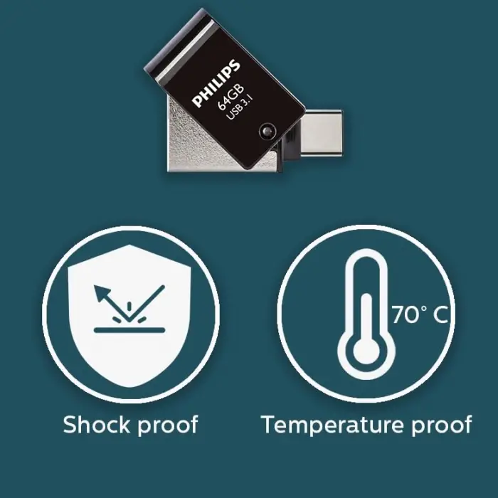 64GB OTG çift bağlantılı Type-C ve USB flash bellek