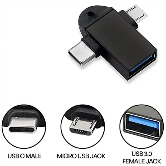 6549 Micro USB Type-C 3 In 1 OTG Dönüştürücü, USB 3.0 Girişli Type-C - Micro USB Adaptör