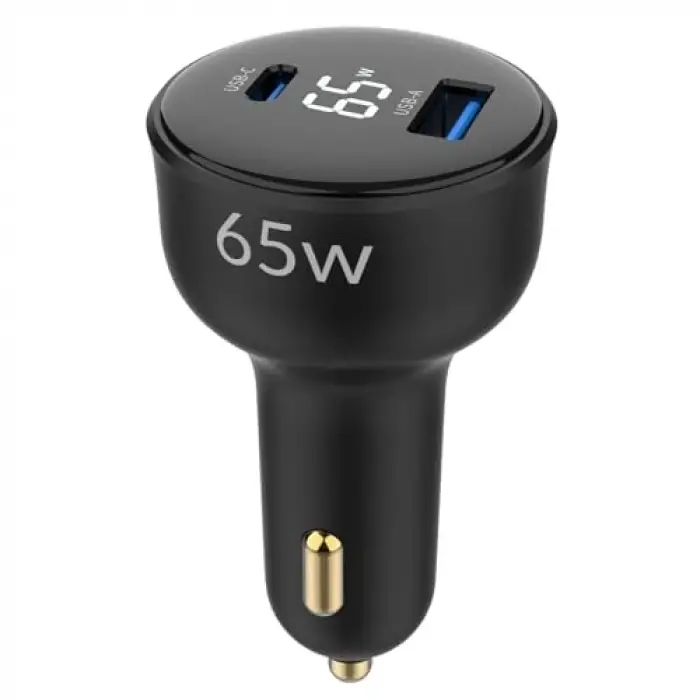 65W LED ekranlı Type-C + USB-A araç şarj aleti, iPhone, Android ve notebook uyumlu