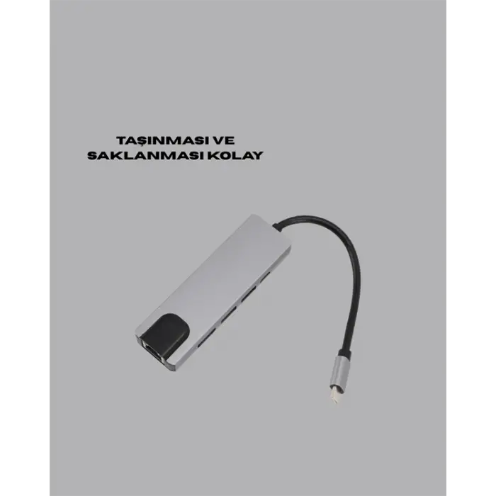 Mey İthalat® USB‑C Çoklu Bağlantı Merkezi – 5 Gbps, 100‑240 V, Sağlam Eloksal Tasarım