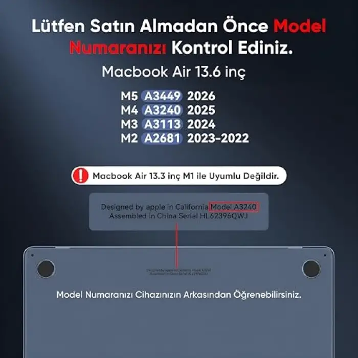 MacBook Air【M5/M4/M3/M2】13.6 inç | ile Uyumlu Crystal Ultra Şeffaf Sert Kılıf | 2026/2025/2024/2023/2022 | A3449 - A3240 - A3113 - A2681 | Yılları ve Model Numaraları (Şeffaf, 13.6 inç)