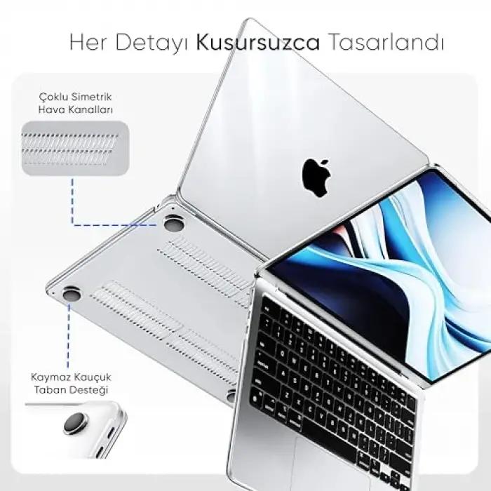 MacBook Air【M5/M4/M3/M2】13.6 inç | ile Uyumlu Crystal Ultra Şeffaf Sert Kılıf | 2026/2025/2024/2023/2022 | A3449 - A3240 - A3113 - A2681 | Yılları ve Model Numaraları (Şeffaf, 13.6 inç)
