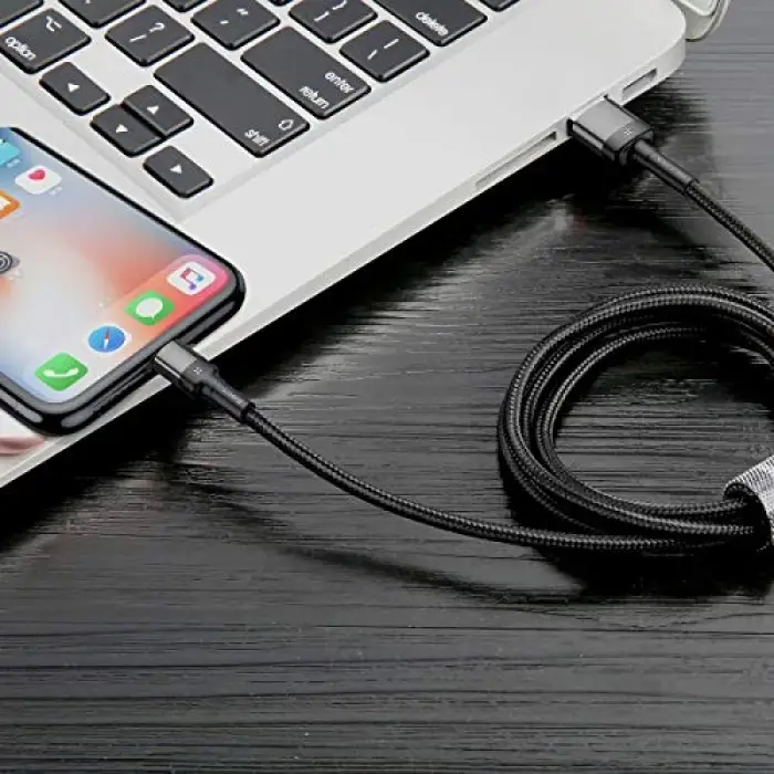 Cafule Special Edition, USB-A & Lightning 2.4 A Şarj & Data Aktarım Kablosu,1 Metre, Gri - Siyah, ‎CALKLF-GG1