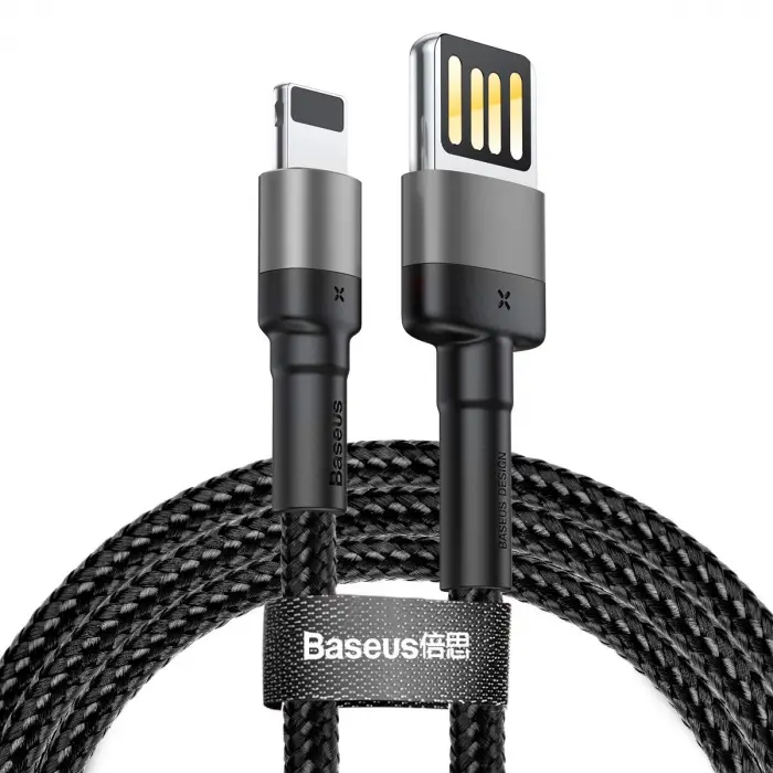 Cafule Special Edition, USB-A & Lightning 2.4 A Şarj & Data Aktarım Kablosu,1 Metre, Gri - Siyah, ‎CALKLF-GG1