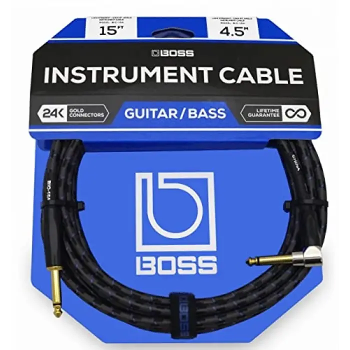 15-fit (4.5m) Enstrüman Kablosu, Düz/Açılı ¼ Jack (BIC-15A)