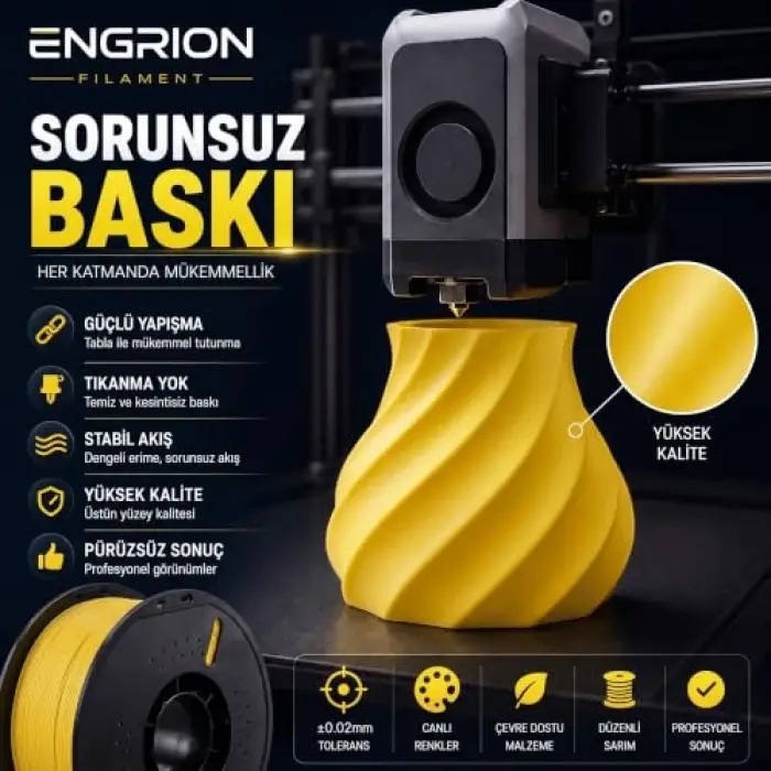 PLA+ Filament 1.75 mm 1 kg Sarı - Yüksek Hızlı Baskı, ±0.02mm Tolerans, FDM/AMS Uyumlu 3D Yazıcı Filamenti